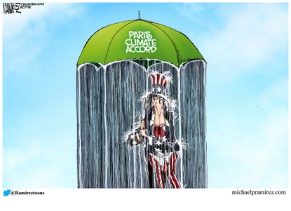 Political cartoon U.S. environment Uncle Sam Paris Agreement