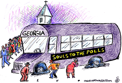 Political Cartoon U.S. Georgia voters flat tire
