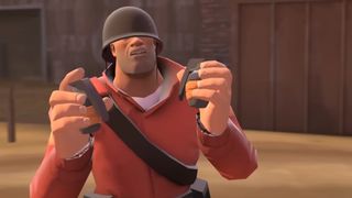 Team Fortress 2 soldier holding two grenades