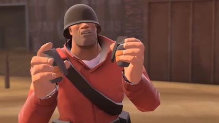 Team Fortress 2 soldier holding two grenades