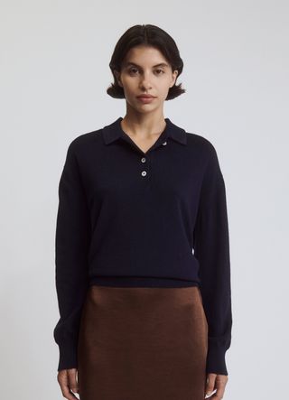 Aoife Cashmere Polo Shirt in Dark Navy