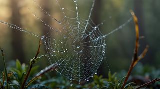 Leonardo AI image capture of spider web covered in dew