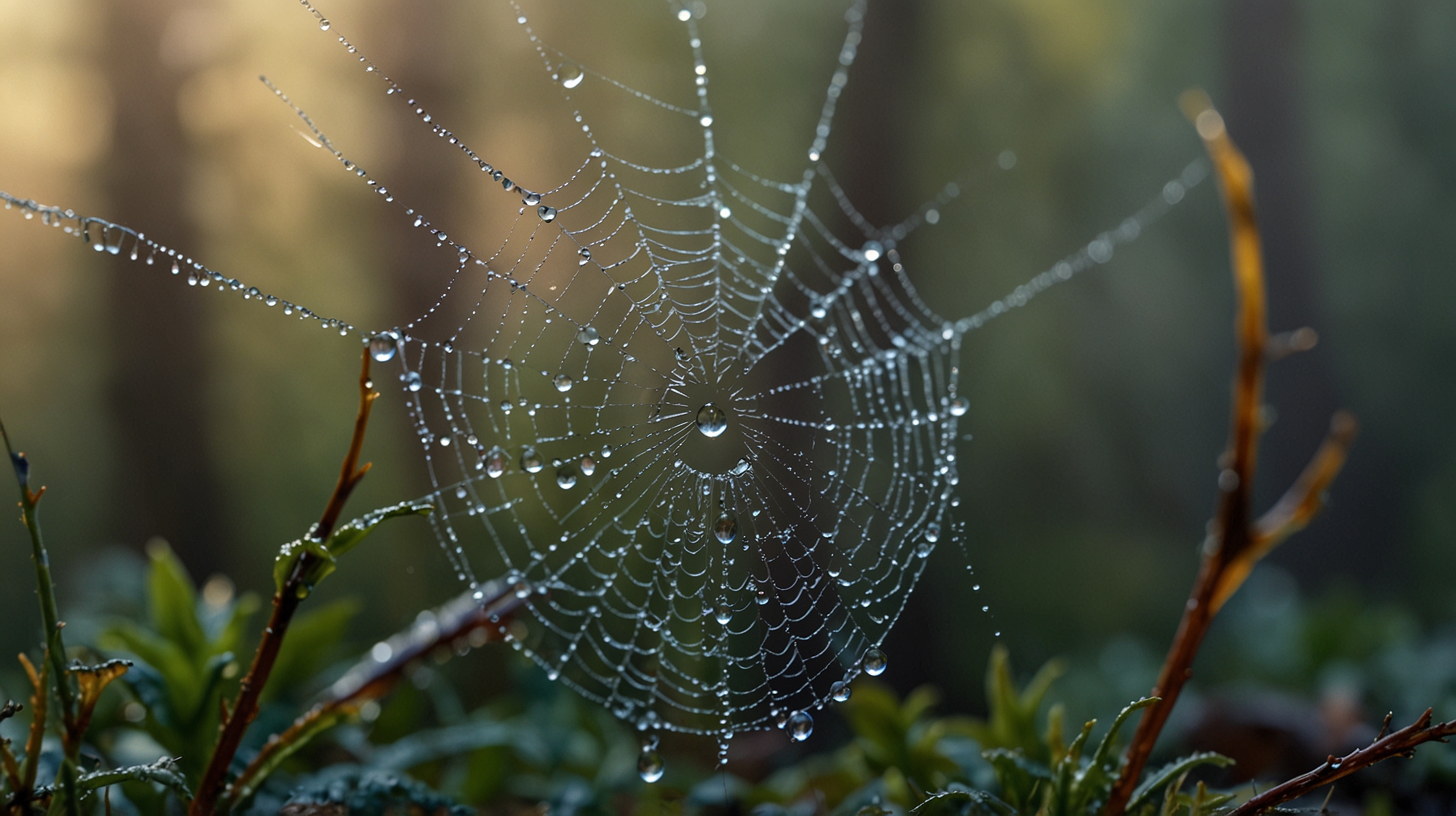 Leonardo AI image capture of spider web covered in dew