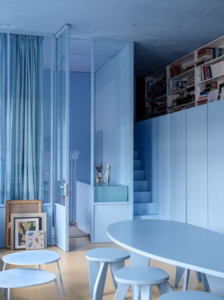 A baby blue loft