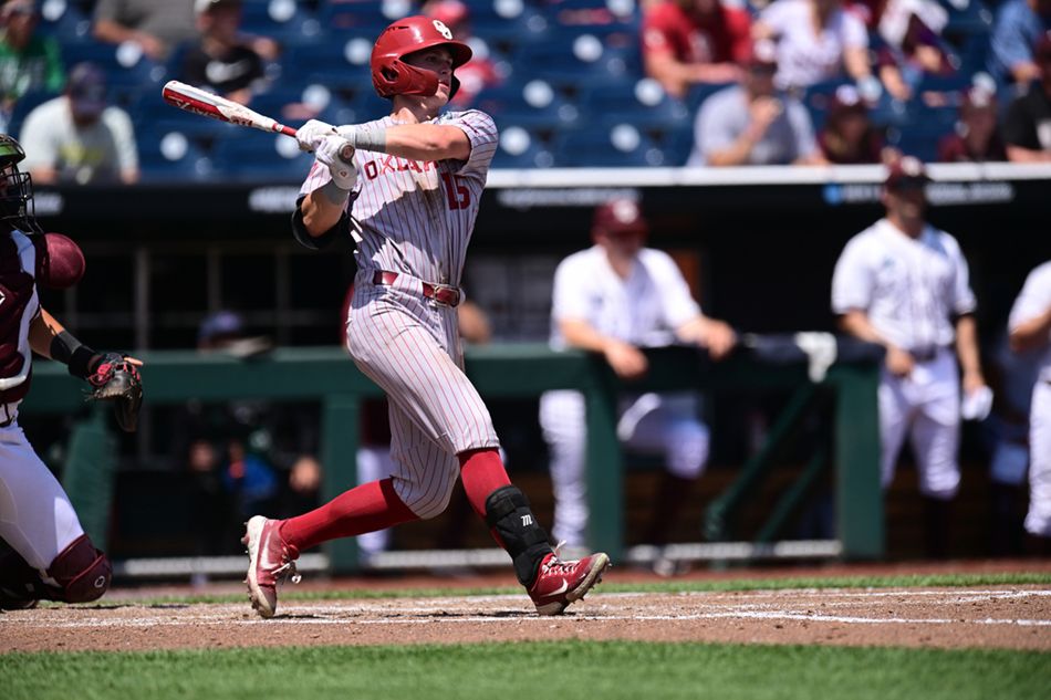 Omaha, NE - June 17, 2022 - Charles Schwab Field Omaha: Jackson Nicklaus (15) of the University of Oklahoma Sooners during the 2022 College World Series.