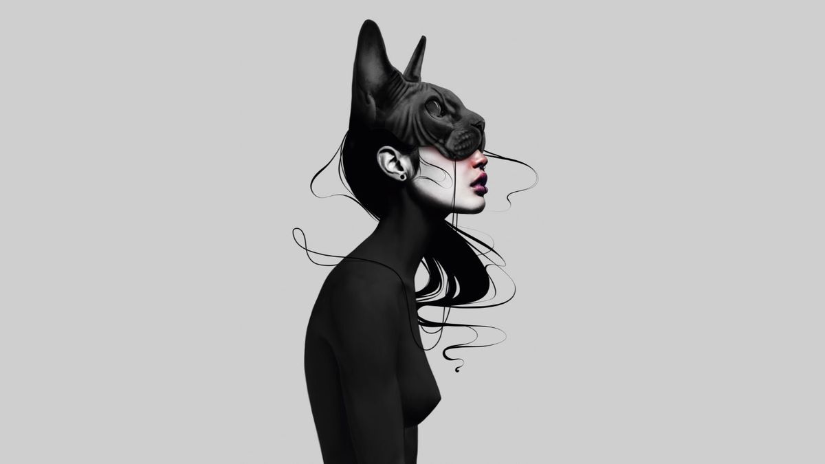 Paint with Procreate; a painting of a woman wearing a panther mask