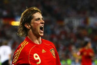 Fernando Torres celebrates after scoring Spain's goal in the Euro 2008 final against Germany.
