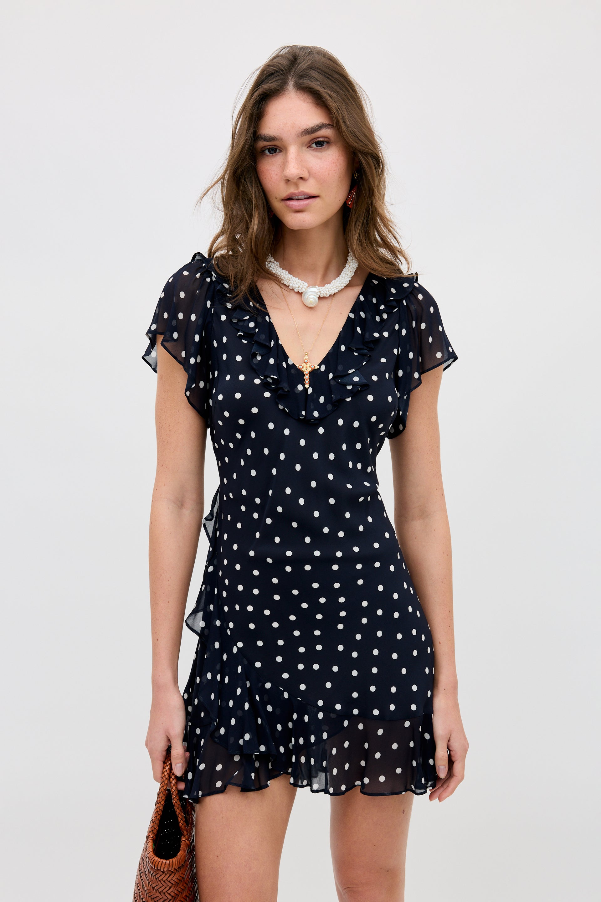 Tally Silk Mini Dress in Layla Dot Navy