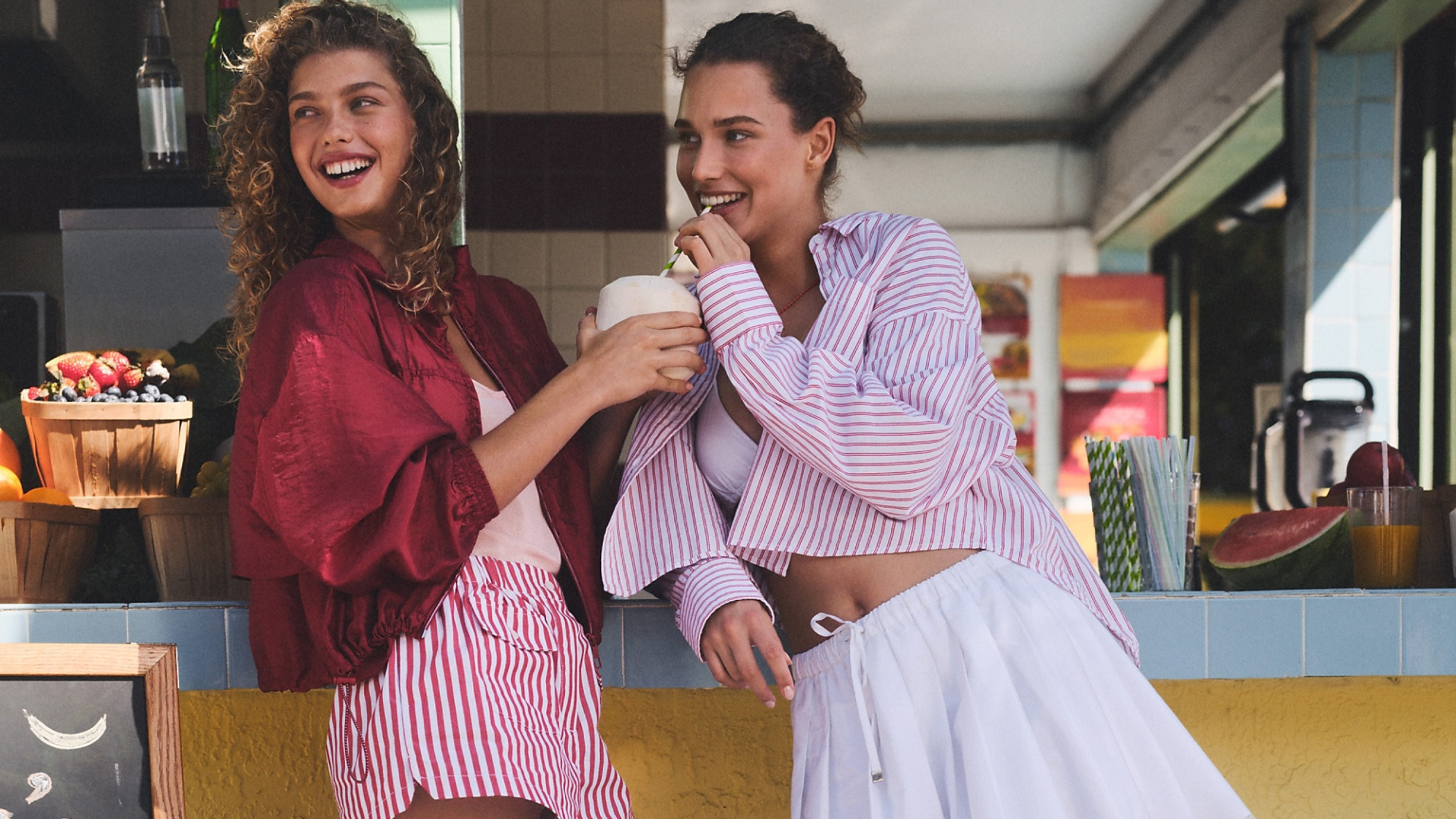 j.crew models wearing the Pleated tie-waist mini skirt