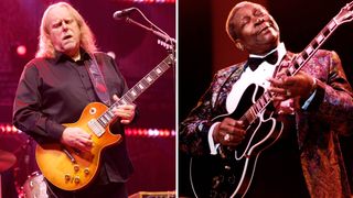 Warren Haynes and B.B. King, both captured in the ecstasies of the guitar solo