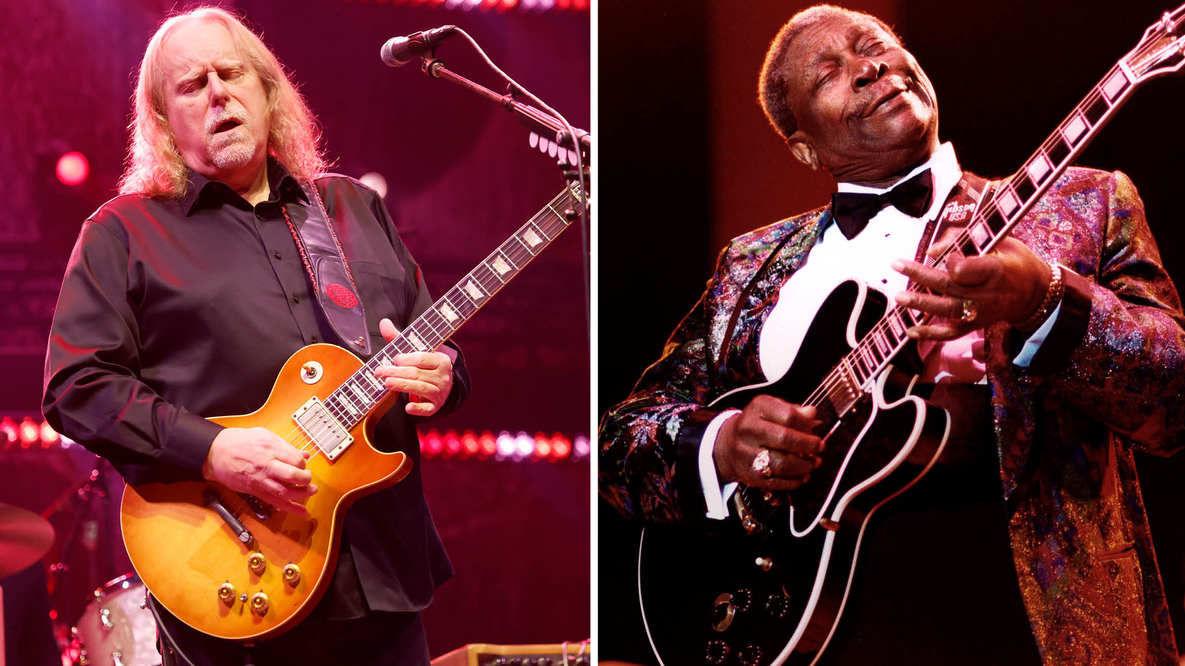 Warren Haynes and B.B. King, both captured in the ecstasies of the guitar solo