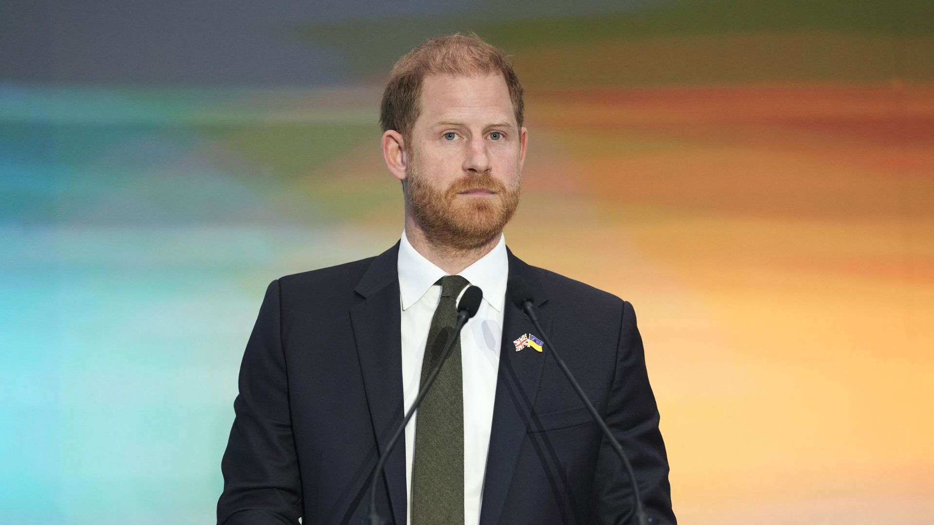 Prince Harry speaks at the Kyiv Security Forum in Kyiv, Ukraine, on Thursday, April 23, 2026