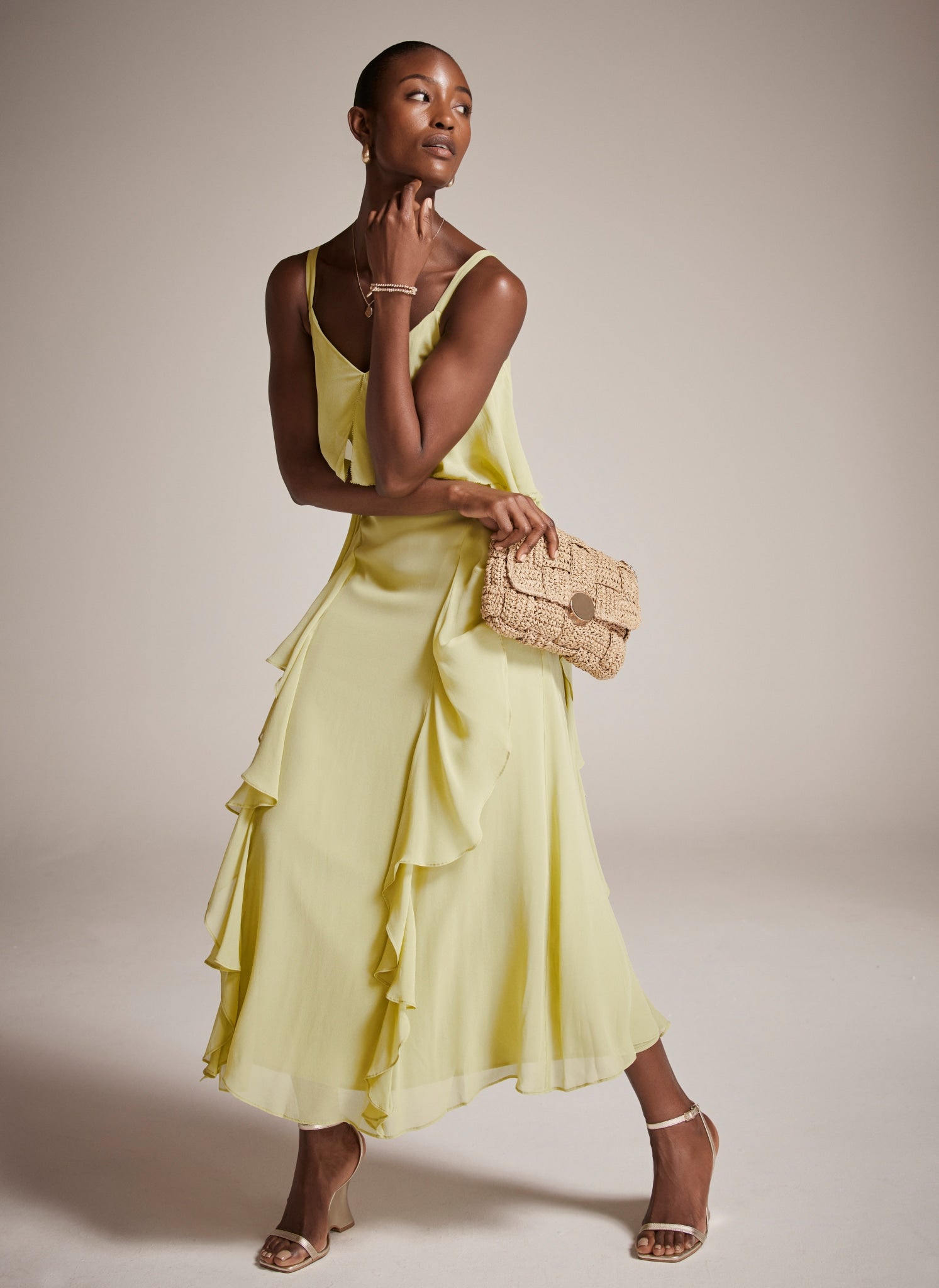 Lime Waterfall Ruffle Maxi Dress