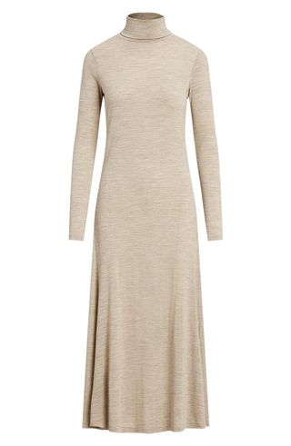 Long Sleeve Turtleneck Wool Blend Jersey Dress
