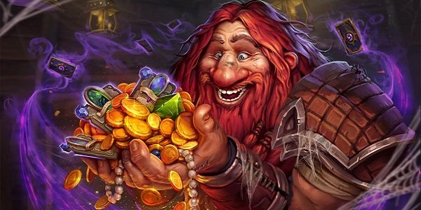 The innkeeper admires his loot in Hearthstone.