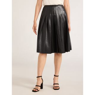 Scoop Faux Leather Pleated Midi Skirt