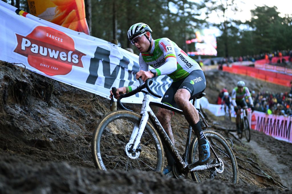 ZONHOVEN BELGIUM DECEMBER 22 Joran Wyseure of Belgium and Team CrelanCorendon competes during the 28th Zonhoven UCI CycloCross Worldcup 2024 Mens Elite on December 22 2024 in Zonhoven Belgium Photo by Luc ClaessenGetty Images