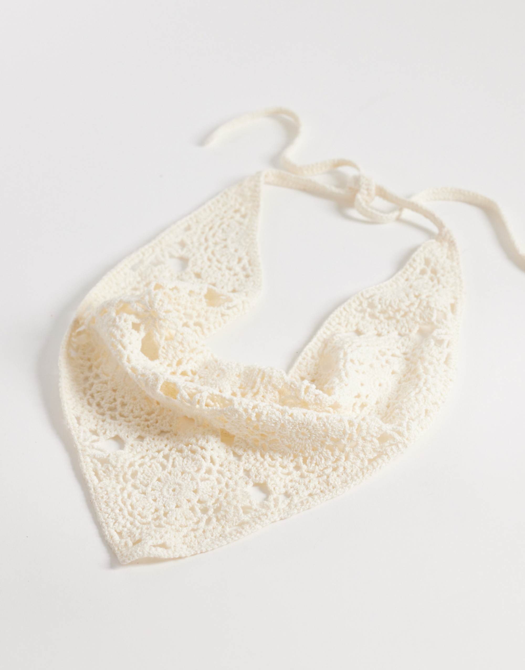 Asos Design Crochet Knit Headscarf in Cream