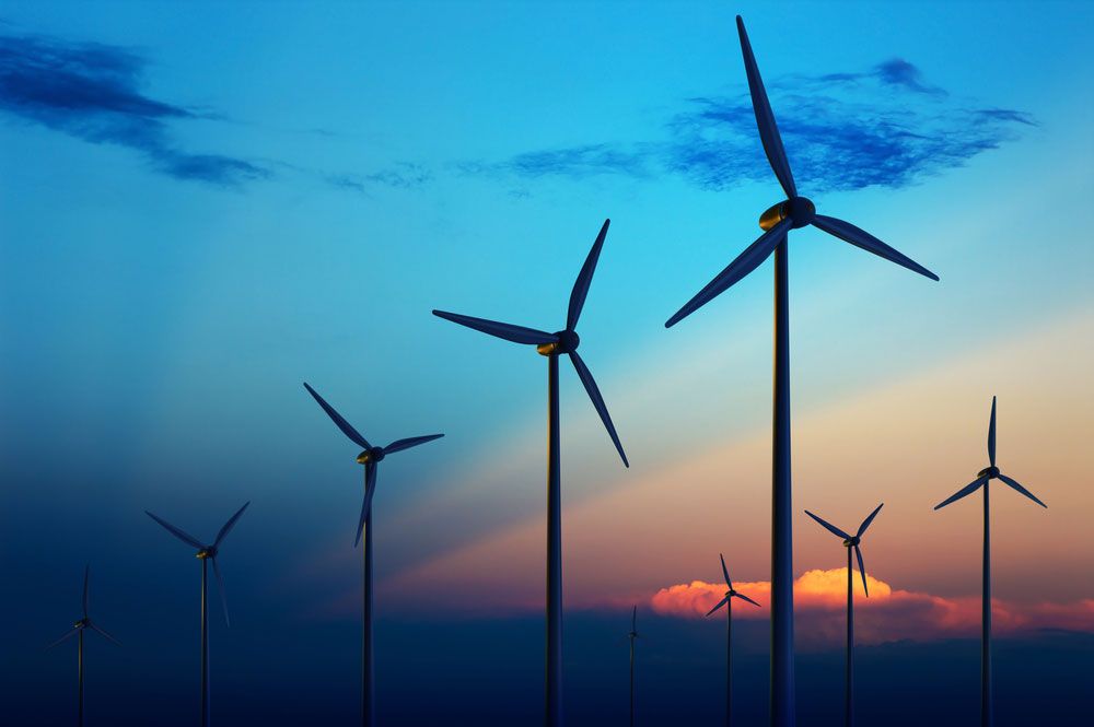 wind energy turbine at dusk