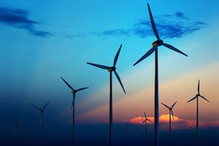 wind energy turbine at dusk