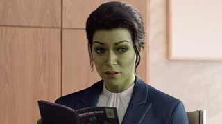She-Hulk in her law office a bit distrught in She-Hulk