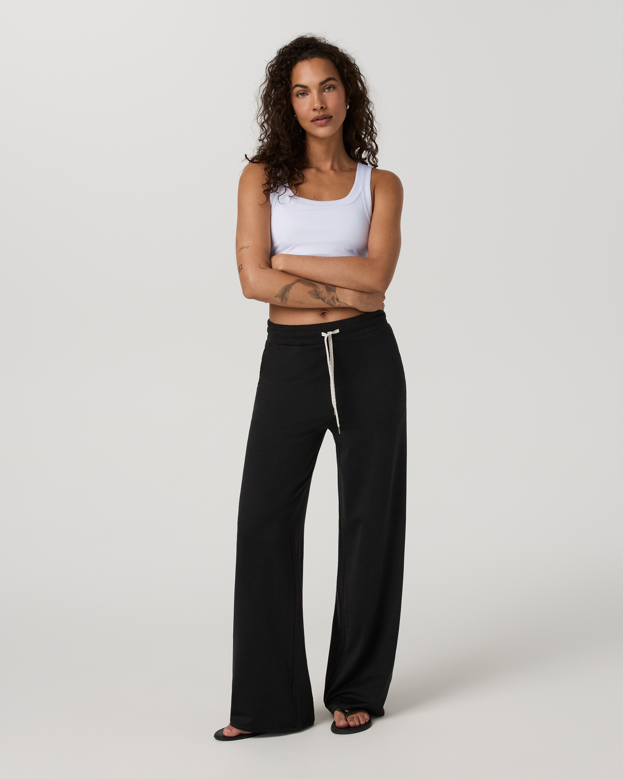 Halo Essential Wideleg Pant - Black Heather - Xxs