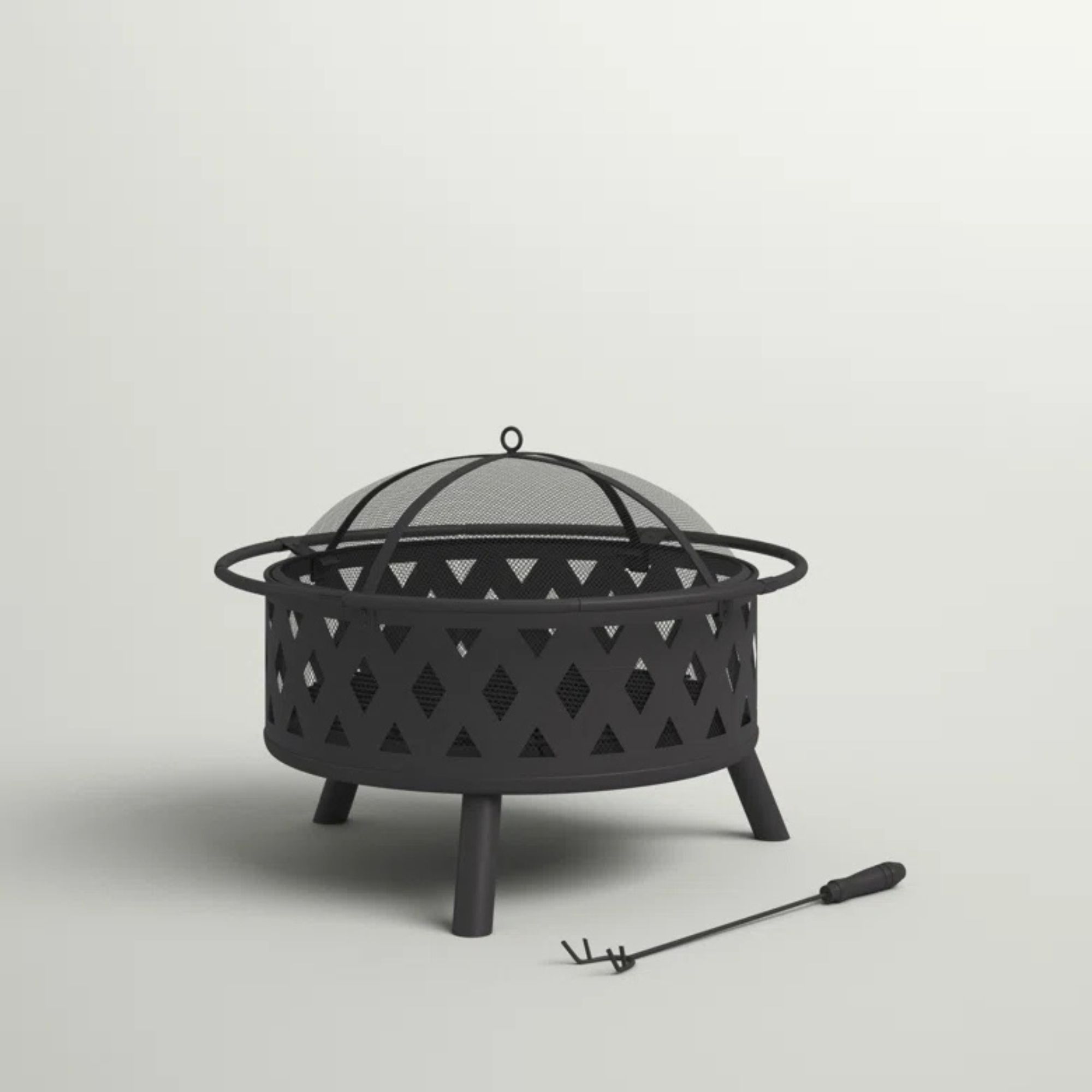 Jameira 32-Inch Round Outdoor Wood Burning Firepit with Screen, Poker, and Cover