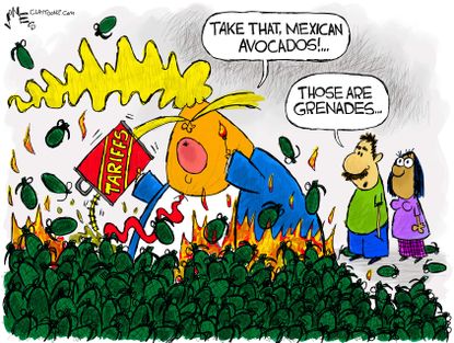 Political Cartoon U.S. Trump Mexico Avocados Grenades Trade War