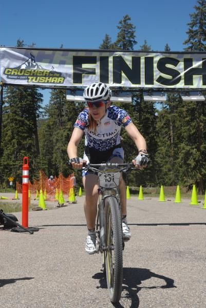 Pactimo's Clara Hughes won the women's pro/open division of the Crusher in the Tushar on a 29-inch hard tail mountain bike.