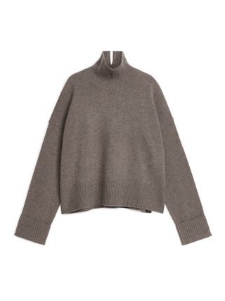 High-Neck Wool Jumper - Brown Melange - Arket Gb