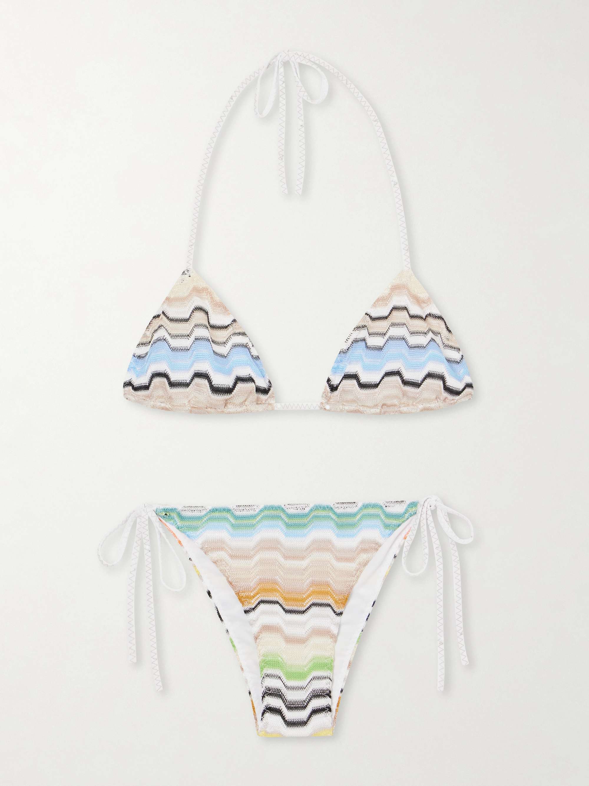 Mare Striped Metallic Crochet-Knit Triangle Bikini
