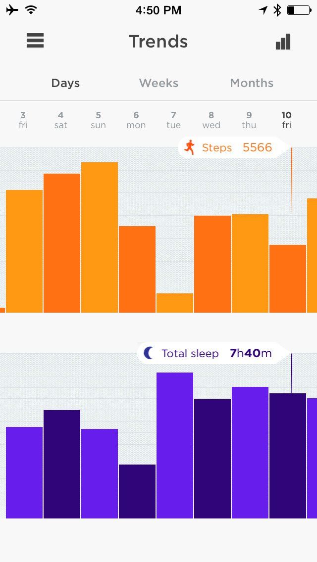 UP app sleep and step tracking