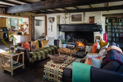 Country cottage living room fire cosy cottage