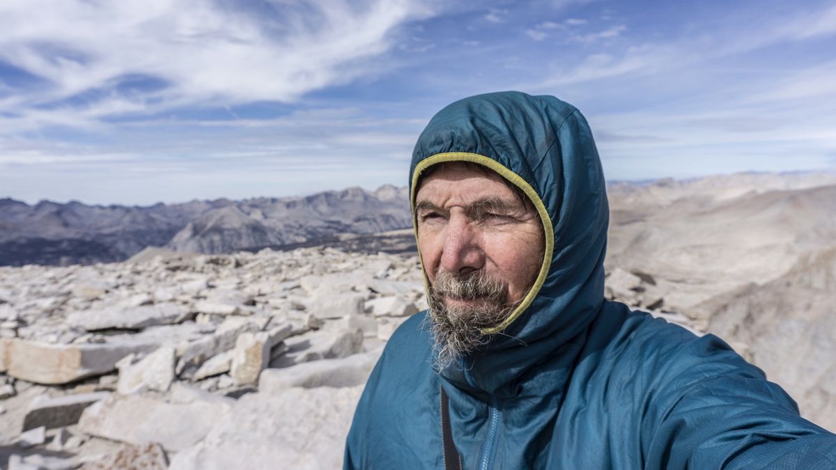 On the summit of Mount Whitney, Yosemite Valley to Death Valley walk, 2016