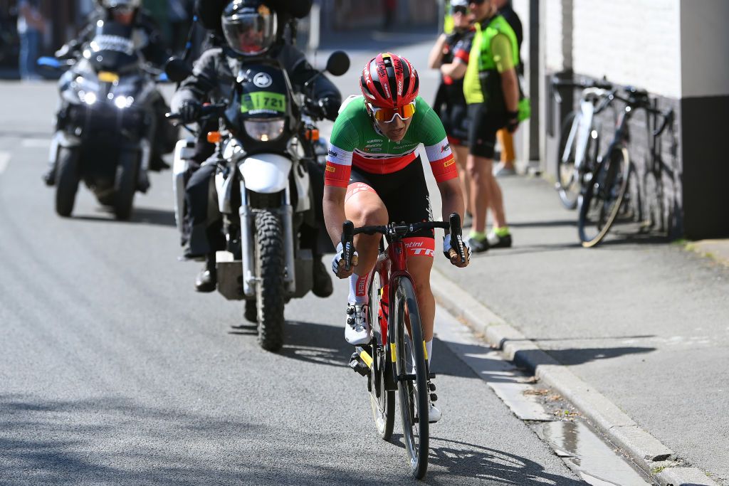 ROUBAIX FRANCE APRIL 16 Elisa Longo Borghini of Italy and Team Trek Segafredo competes in the breakaway during the 2nd ParisRoubaix 2022 Womens Elite a 1247km one day race from Denain to Roubaix ParisRoubaixFemmes ParisRoubaix on April 16 2022 in Roubaix France Photo by Tim de WaeleGetty Images