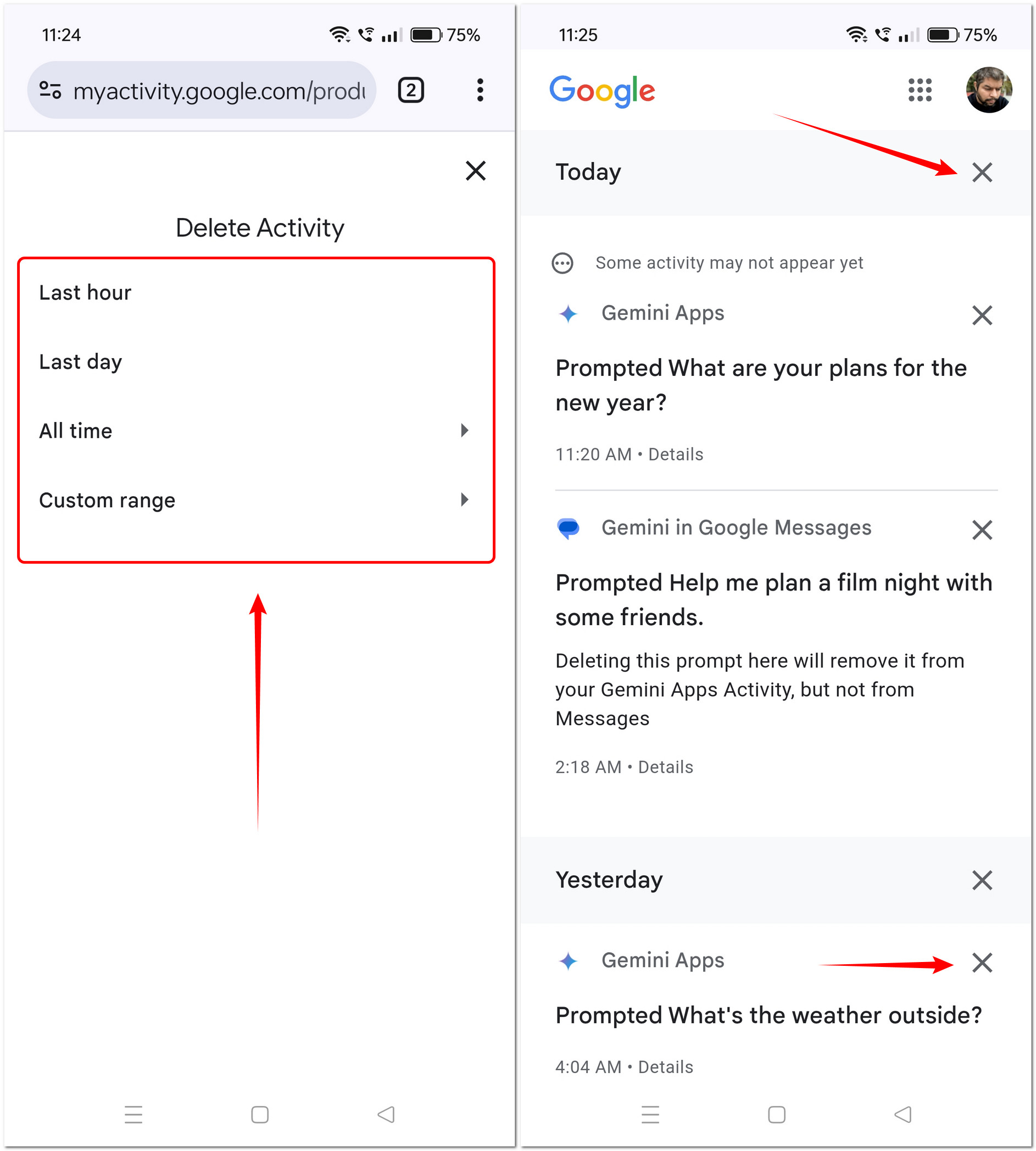 how to remove your activity from gemini - deletion time frame and individual activity deletion options