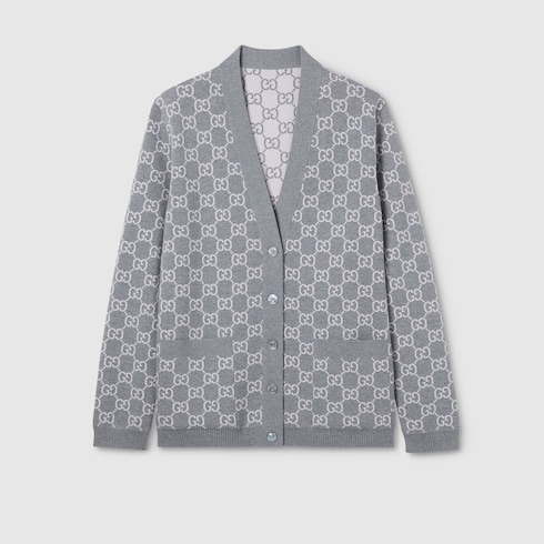 Reversible Gg Fine Wool Jacquard Cardigan