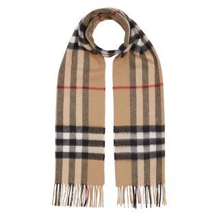 burberry classic brown check cashmere scarf flat lay