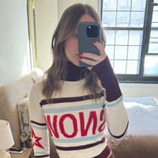 A collage of nikki trying on different pieces from the H&M x perfect moment collection.