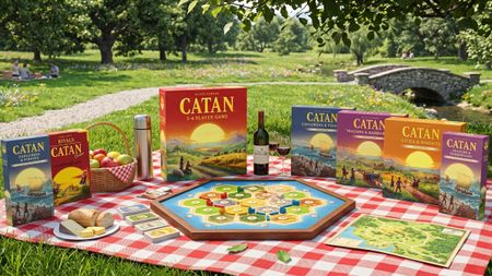The Catna games and expansions next to each other.