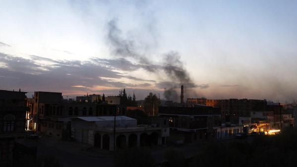 The aftermath of a car bombing in San&amp;#039;aa.