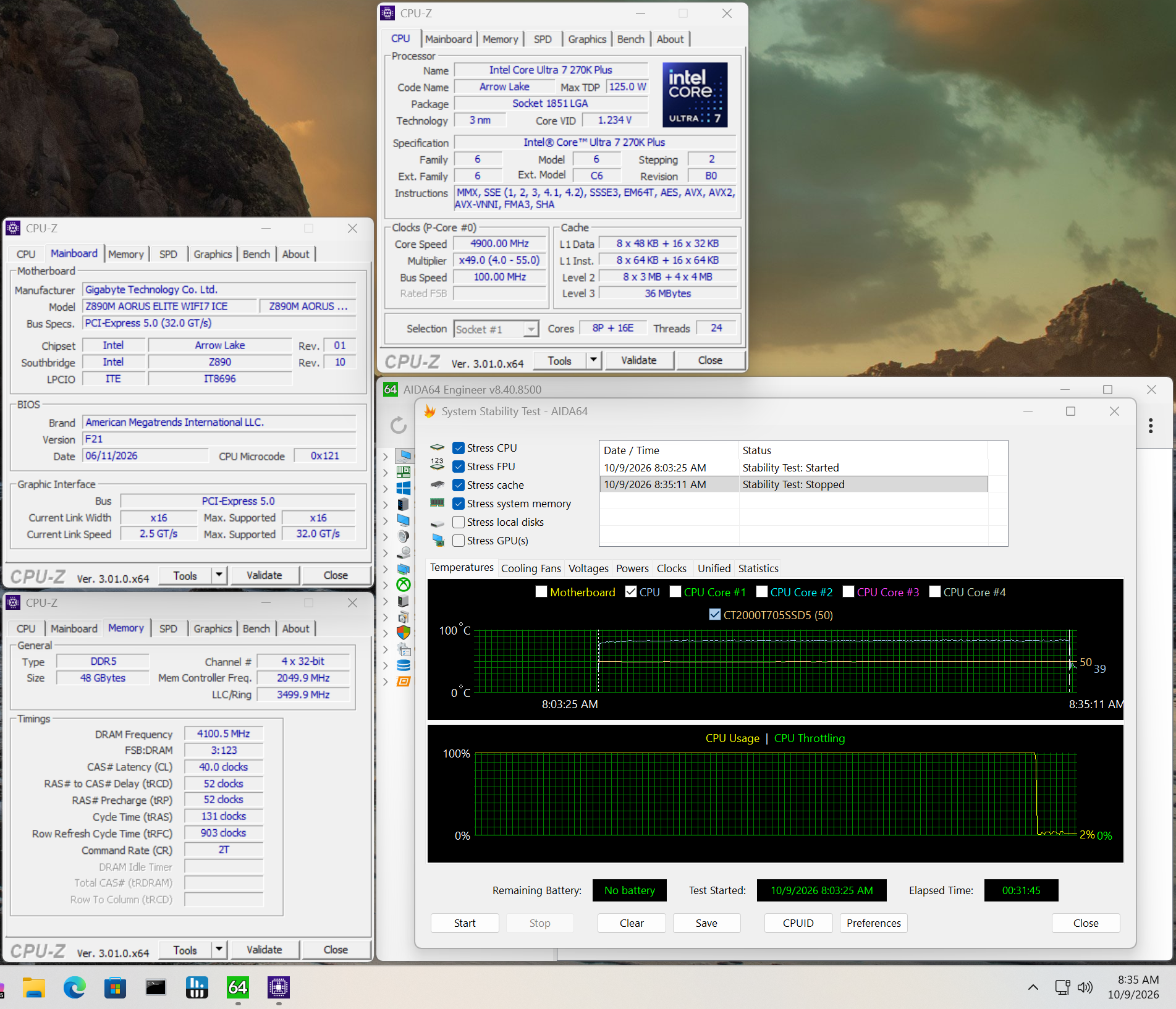 Gigabyte Z890M Aorus Elite Wifi7 Ice - mem testing