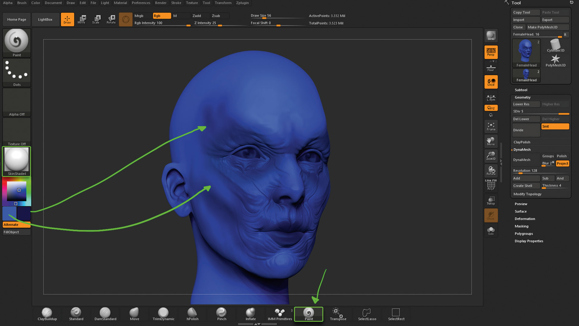 how to paint mesh zbrush
