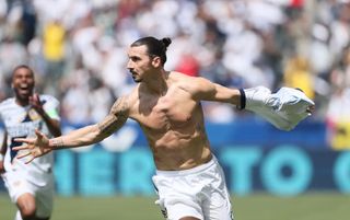 Zlatan Ibrahimovic celebrates on his LA Galaxy debut