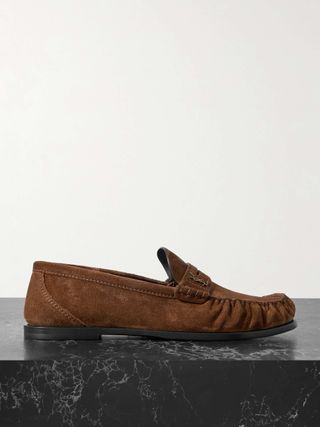 Logo-Embellished Suede Penny Loafers