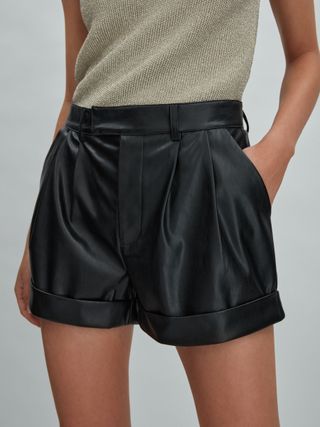 Bistro Paige Front Pleat Faux Fur Leather Shorts