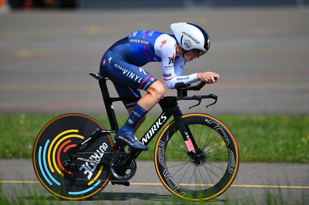 LAUSANNE SWITZERLAND APRIL 26 James Knox of United Kingdom and Team QuickStep Alpha Vinyl sprints during the 75th Tour De Romandie 2022 Prologue a 512km individual time trial from Lausanne to Lausanne ITT TDR2022 on April 26 2022 in Lausanne Switzerland Photo by Dario BelingheriGetty Images
