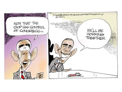 Obama cartoon GOP Congress working together