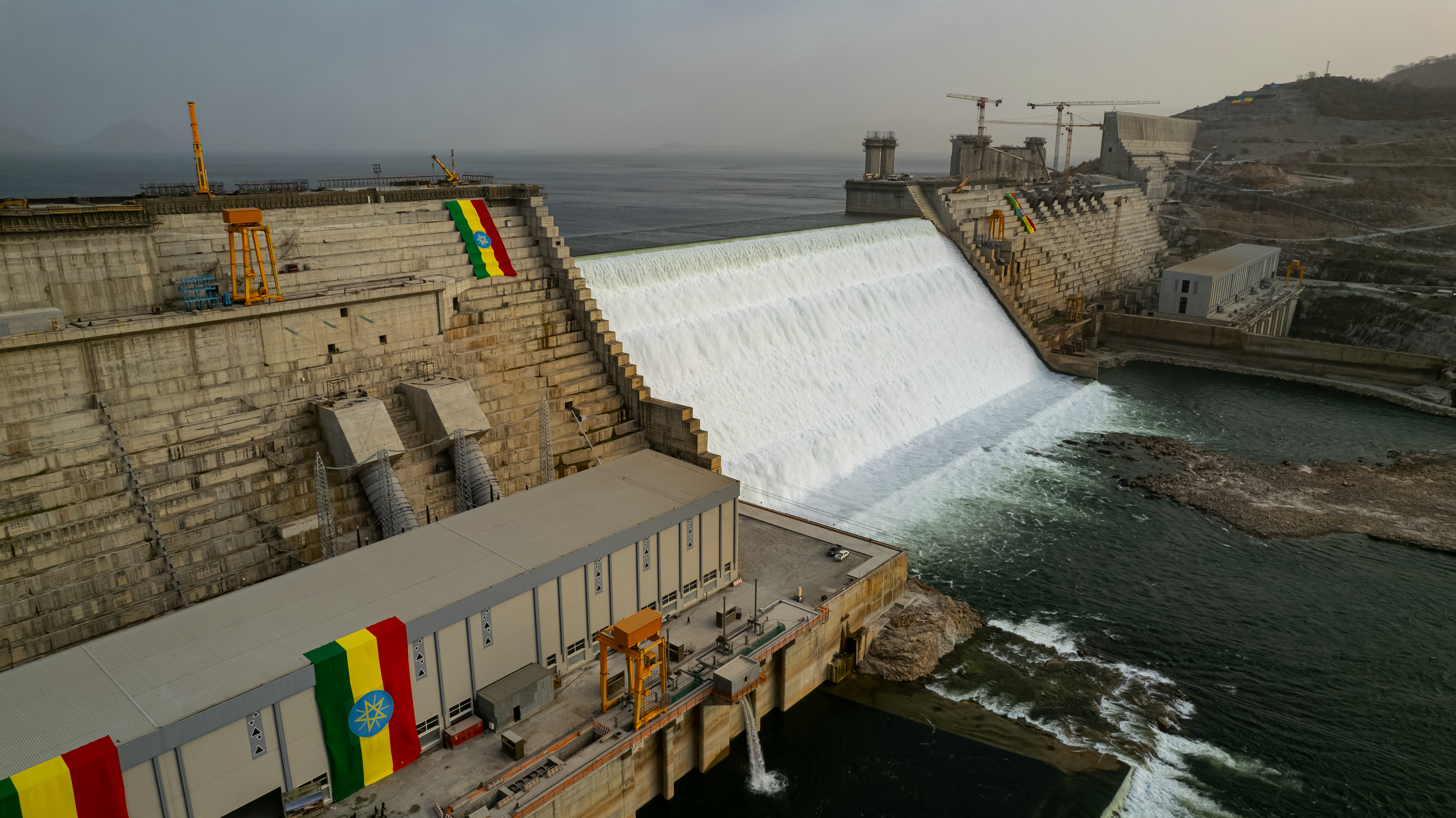 Water flowing through the Great Renaissance Dam in Ethiopia