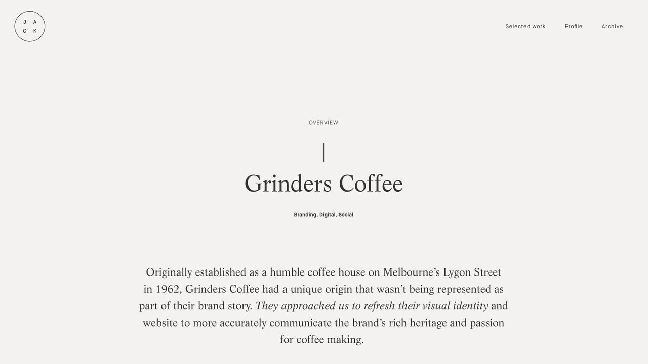 Creative director Jack De Caluwe provides a concise but informative amount of information on each of his portfolio projects